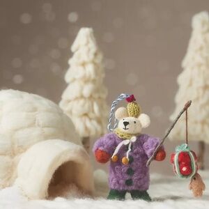 NWT Anthropologie Handmade Felt Bear Fishing Christmas Ornament